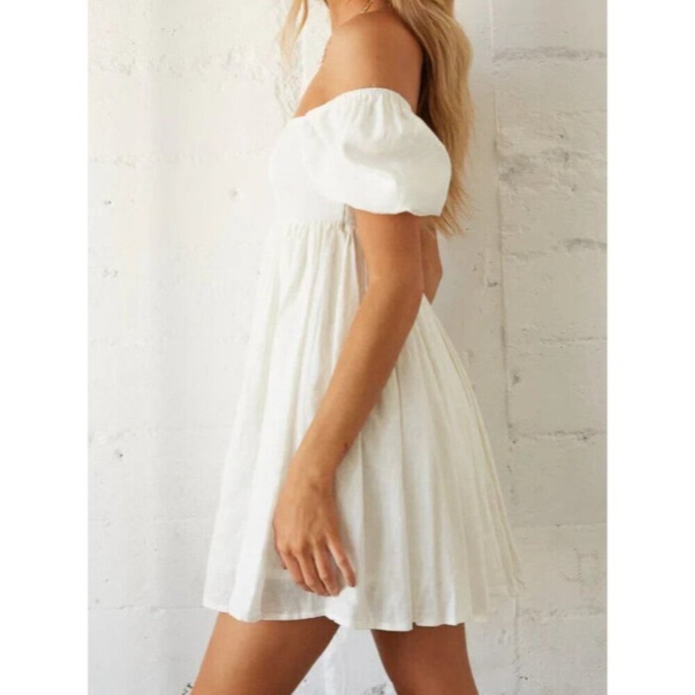 American Threads sz M Jasmine Linen Blend Puff Sleeve Babydoll Flowy Dress New - Picture 2 of 14